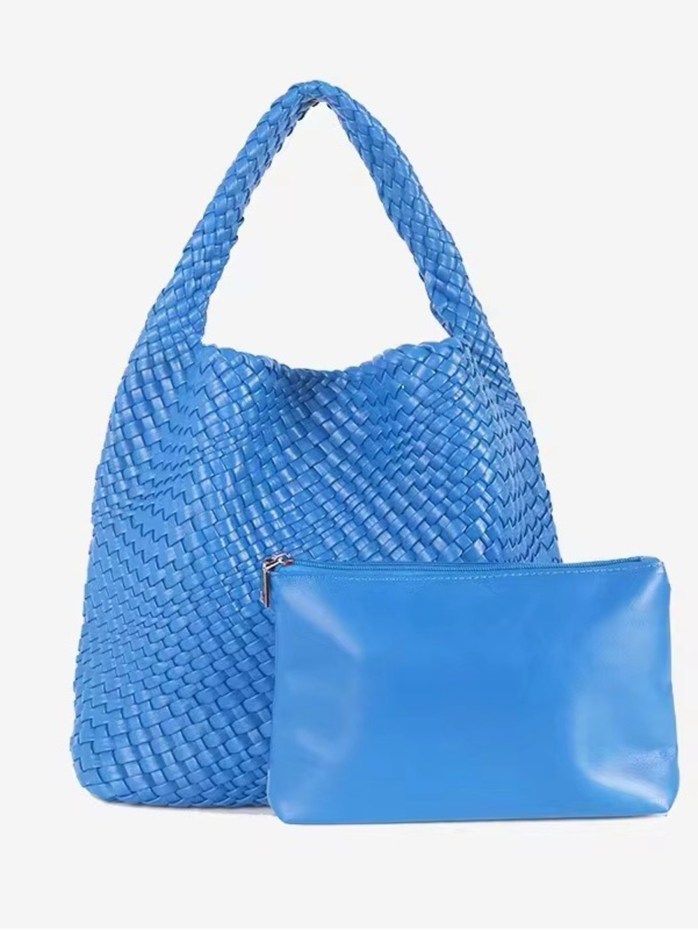 Blue Woven Hobo Tote with Zip Pouch - Women Bags